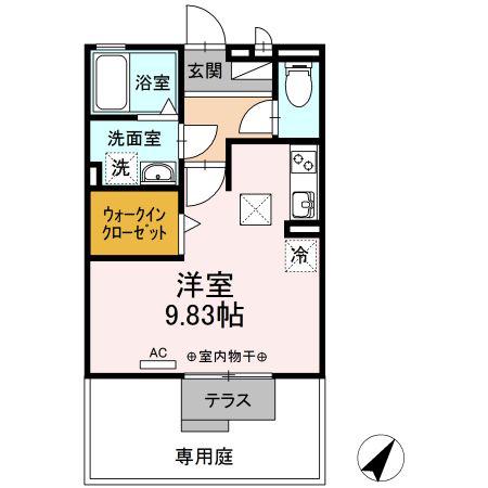 ピアチェーレK C棟(ワンルーム/1階)の間取り写真