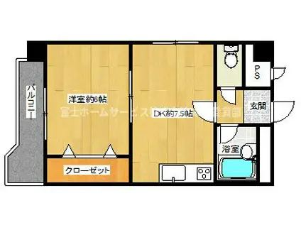 北條第二マンションアビコ(1DK/6階)の間取り写真