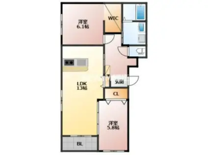 カーサ・グラン赤迫(2LDK/1階)の間取り写真