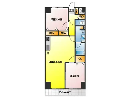 プレジデントⅠ(2LDK/4階)の間取り写真