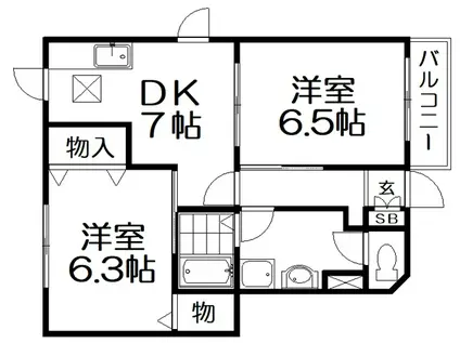 ドゥーソレールI(2DK/1階)の間取り写真