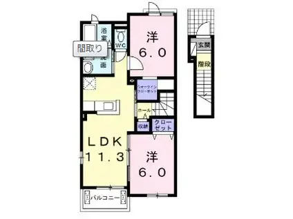ＪＲ津山線 野々口駅 徒歩22分 2階建 築13年(2LDK/2階)の間取り写真