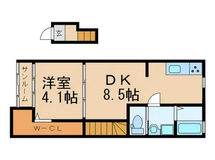CALME CRIQUE戸畑駅西ウエスト棟(1DK/2階)の間取り写真