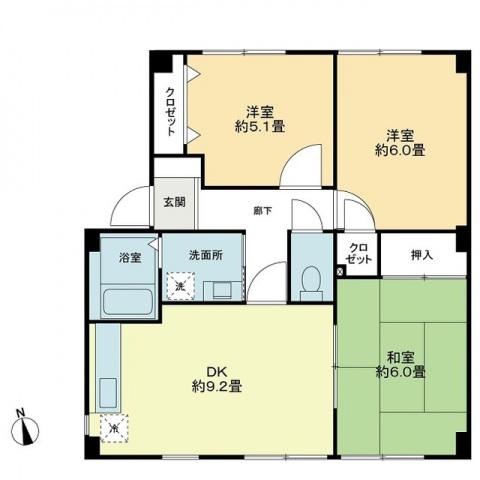 フォブールトロワ片岡(3DK/3階)の間取り写真