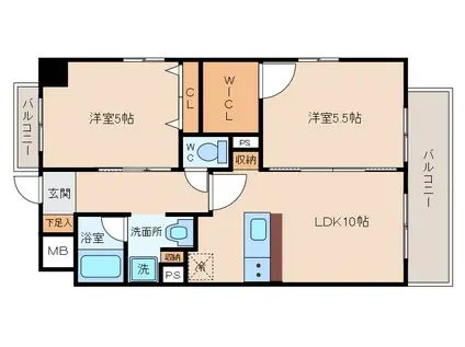 プルメリア西三国イースト(2LDK/7階)の間取り写真