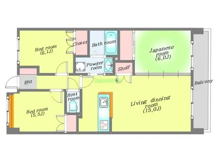 東仙台六番館(3LDK/1階)の間取り写真