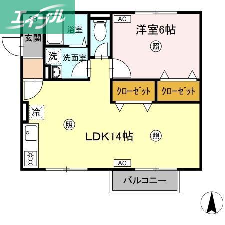 ベルデュールB棟(2DK/1階)の間取り写真