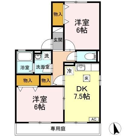 プロミネンス(2DK/1階)の間取り写真