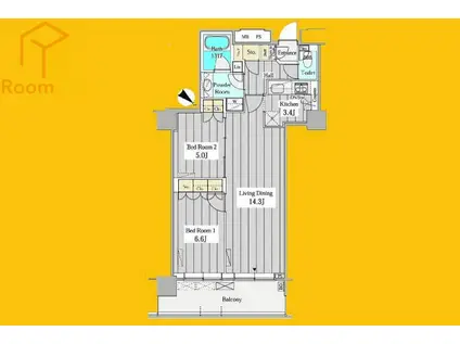 ユニゾンタワー(2LDK/30階)の間取り写真