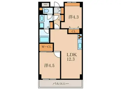 レジディア芝浦(2LDK/9階)の間取り写真