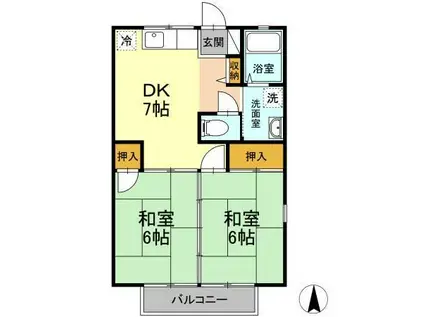 サニーヒル大峯台 B棟(2DK/1階)の間取り写真