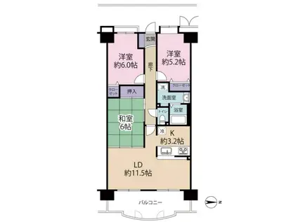 ロータリーマンション西大津II番館(3LDK/4階)の間取り写真