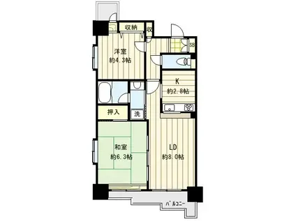 デュー四ツ木(2LDK/5階)の間取り写真