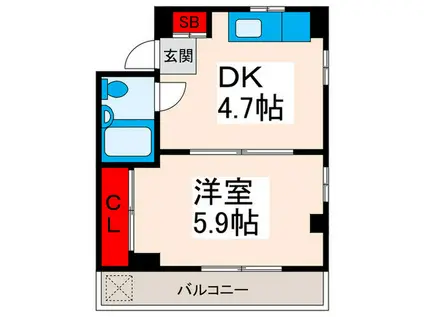 メルシービル(1DK/3階)の間取り写真