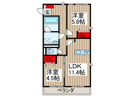 MOCXION KAWA(2LDK/3階)の間取り写真