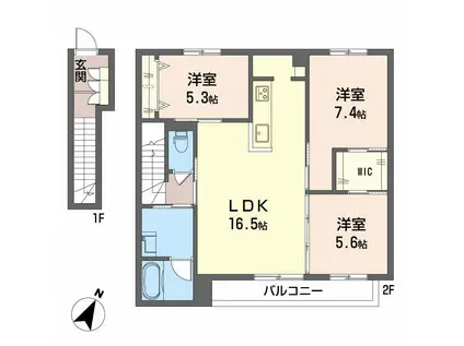 シャーメゾン上田中(3LDK/2階)の間取り写真