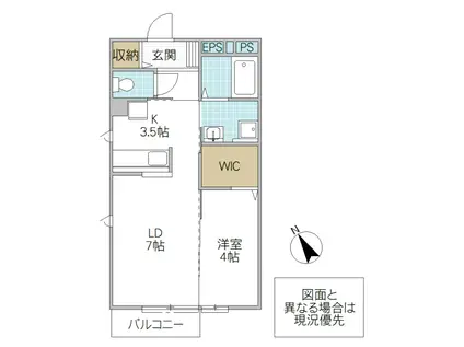 グランコートI(1LDK/1階)の間取り写真