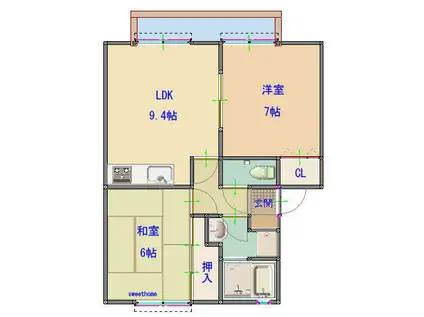 JAサンビレッジ大塚B(2LDK/2階)の間取り写真
