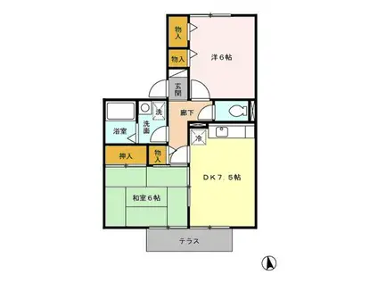 セジュール大橋 A棟(2DK/1階)の間取り写真