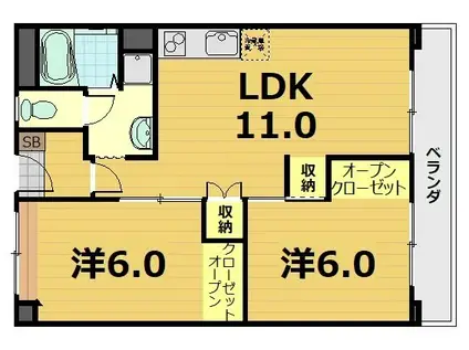 ベルヴィタウン京都伏見(2LDK/10階)の間取り写真