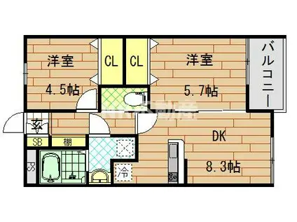 ステディ東大阪大平寺(2LDK/1階)の間取り写真