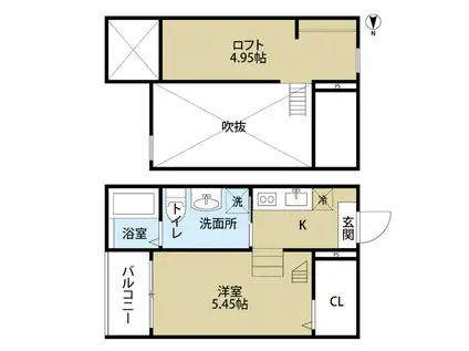 外新町フォート(1K/2階)の間取り写真