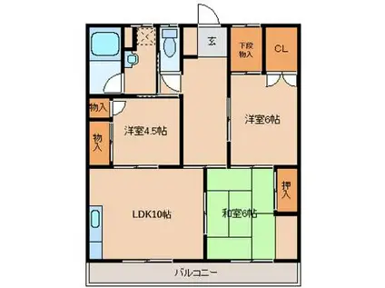 豊川グリーンハイツII(3LDK/4階)の間取り写真