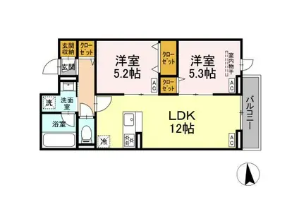 セレスティア東保木間II(2LDK/2階)の間取り写真