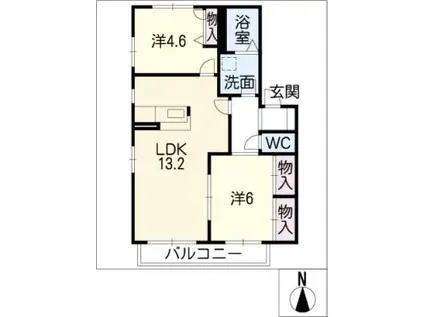 ハピネス大手2(2LDK/1階)の間取り写真