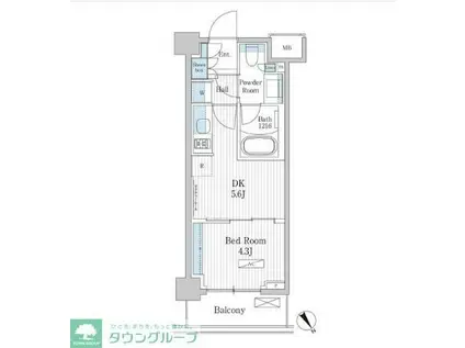 パークアクシス門前仲町テラス(1DK/5階)の間取り写真