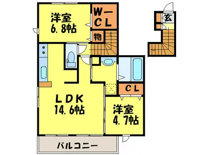 リヴェール花畑 I棟(2LDK/2階)の間取り写真