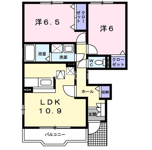 カーサ花水木C(2LDK/1階)の間取り写真
