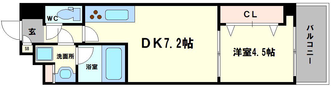 GIOIA NAMBA(1DK/4階)の間取り写真