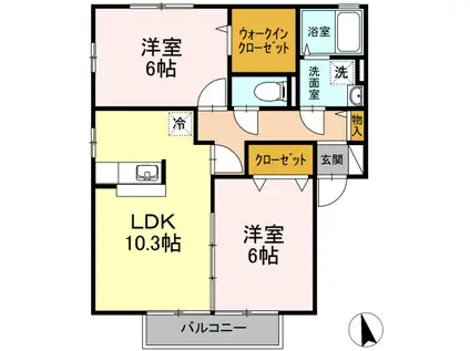 セジュール・フレアC(2LDK/1階)の間取り写真