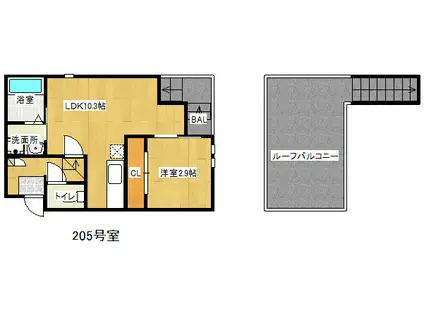 GRANDTIC AT EASE大橋(1LDK/2階)の間取り写真