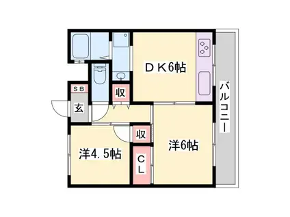 歌野マンション(2DK/2階)の間取り写真