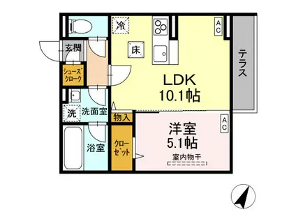 アセット-コート立川上砂町5丁目 A棟(1LDK/1階)の間取り写真