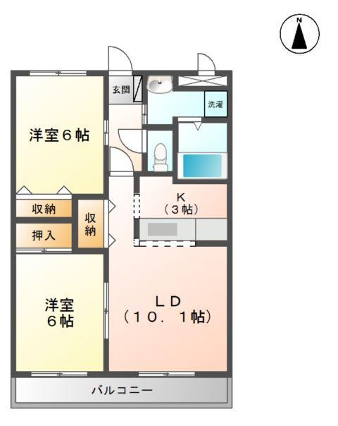 ボヌールポルシュ(2LDK/1階)の間取り写真