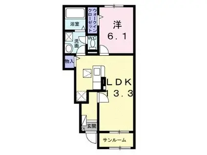 東与賀町下古賀アパート(1LDK/1階)の間取り写真