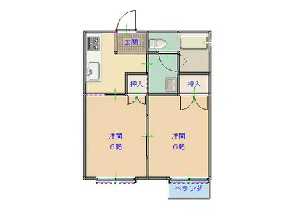 フラッツM(2K/1階)の間取り写真