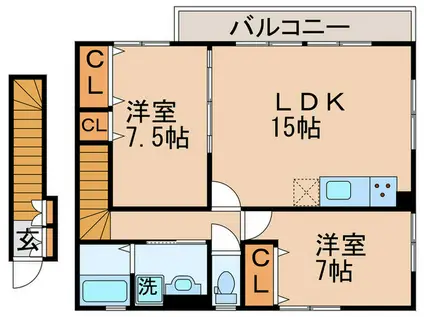 グランドブルージュ I棟(2LDK/2階)の間取り写真