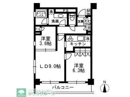 レジディア中落合(2LDK/7階)の間取り写真