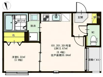 SOL NESTE 北綾瀬(1LDK/2階)の間取り写真