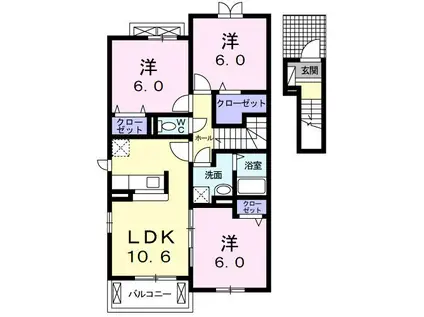 プランドールA(3LDK/2階)の間取り写真