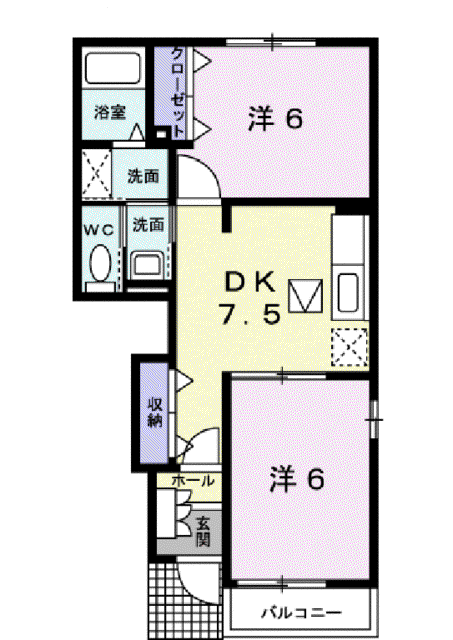 ブルージェイ(2DK/1階)の間取り写真