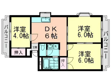 ヒルトップ矢野A(3DK/2階)の間取り写真