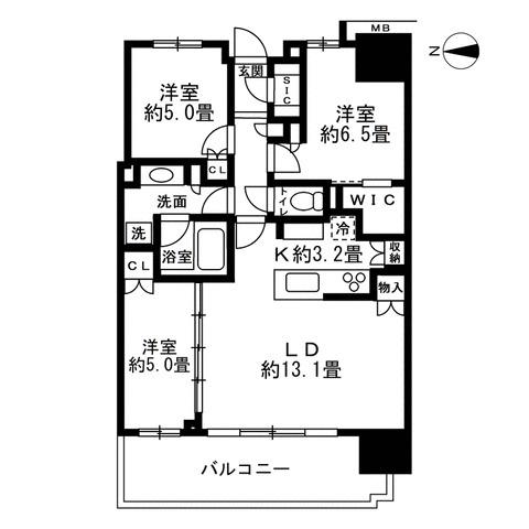 幕張ベイパーク ミッドスクエアタワー(3LDK/43階)の間取り写真