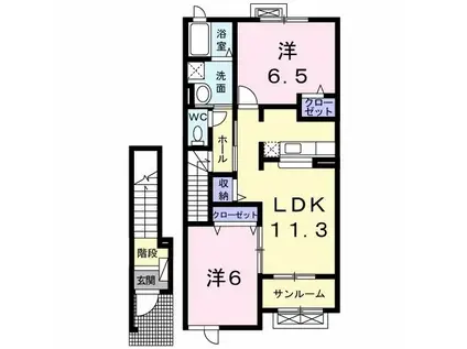 アミーゴIIIA(2LDK/2階)の間取り写真