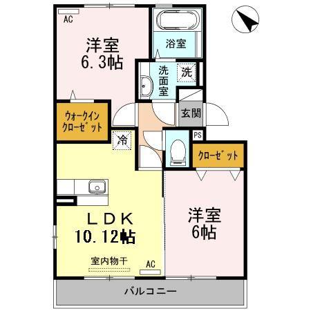 ライジングサン西宮A(2LDK/2階)の間取り写真