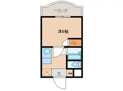 クラウン西の浜(1K/4階)の間取り写真